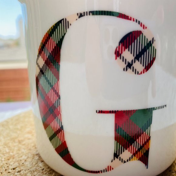 Pottery Barn Plaid Alphabet Stoneware Holiday Initial G Monogram Mug G - Picture 12 of 12